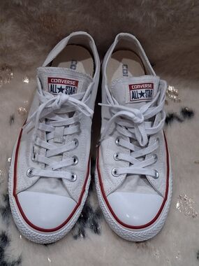 Converse Kids' White All Star Low Top Sneakers with Red Trim